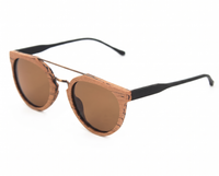 Woodgrain face/Black arms and Brown Lenses angle